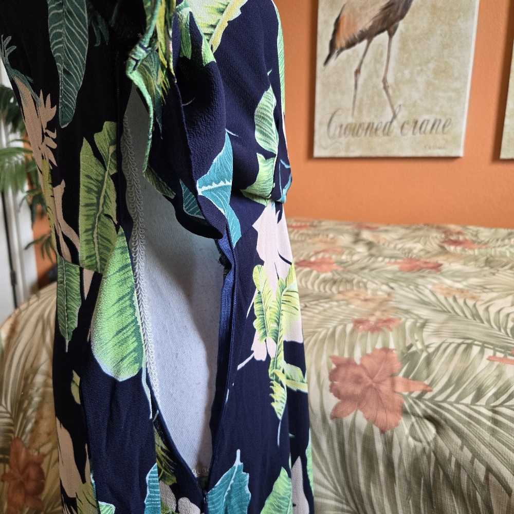 3/$25 Shein Maxi Dress Tropical Floral Short Sleeve Navy Blue Green Large - Picture 6 of 15